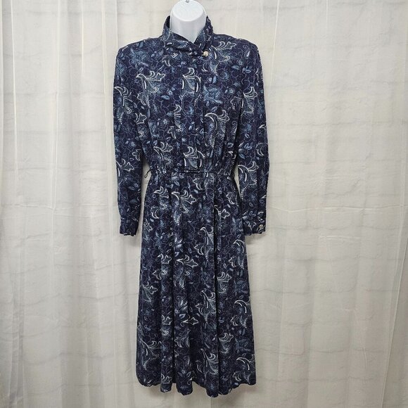 Vintage Leslie Fay Blue Floral Midi Dress Boho 6P - Picture 13 of 13